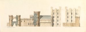 North Aspects of Lea Castle and West Aspect of Wolverly, Cookly, Worcestershire by John Carter.