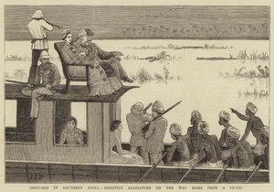Sketches in Southern India, shooting Alligators on the Way Home from a Picnic by John Charles Dollman