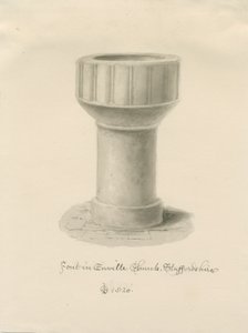 Font in Enville Church: sepia drawing, 1820