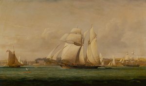 A Top Sail Schooner, Two Royal Yacht Squadron Cutters and an American Merchant Ship