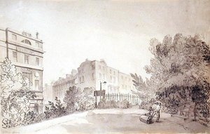 View of Fitzroy Square with Two Figures pulling a Garden Roller, c.1808 by John Claude Nattes