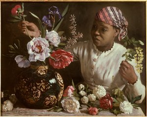 The Black Woman with Peonies by John Clayton Adams