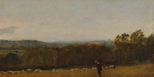 A Shepherd in a Landscape looking across Dedham Vale towards Langham, ca. 1811 by John Constable