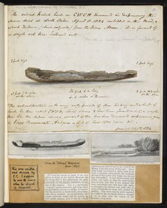 Antiquities: Drawing of ancient British canoe discovered (1824) at North Stoke by John Constable