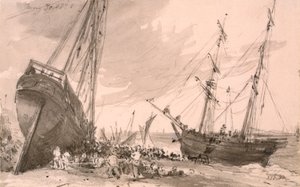 Brighton coastal scene with two ships in foreground by John Constable