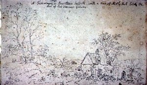 Cottage at Brantham, with a view of Mistley Hall by John Constable