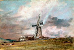 Windmill, Houses and Rainbow