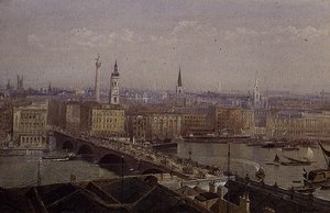 London Bridge Showing the Monument by John Crowther