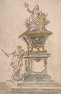 Monument: Peace Seated upon an Urn, a Man with Drawn Sword Standing on the Base of the Monument by John Devoto