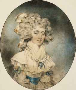 Portrait of Mrs. Fisher, half length, in a White Dress Adorned with Blue Ribbons