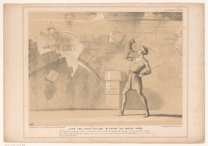 Caricature with John Russell (Jack the Giant Killer, Blowing the Magic Horn) (HB Sketches) by John Doyle
