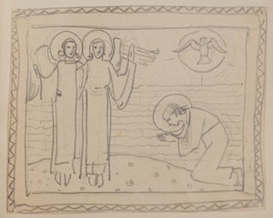 Untitled [Kneeling figure and two angels] by John Duncan