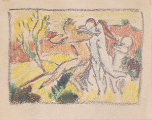 Untitled [Three female figures holding back a man]
