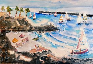 Tropical Beach Sailboats