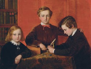 The Young Microscopists: Portrait of Frank, Harry and Arthur Izod Richards, Aged 10, 8 and 5, Playing with a Microscope by John Edgar Williams