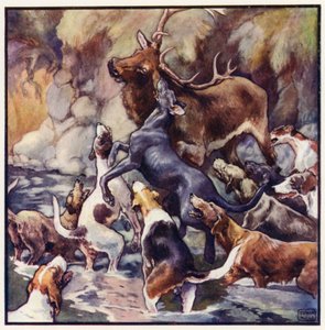 A Tremendous Struggle Takes Place, the Whole Pack Is Upon Him by John Edwin Noble