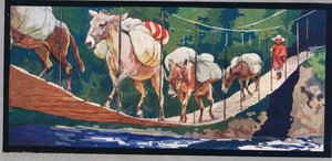 Donkeys Carry Supplies Across a Rope Bridge, illustration from 