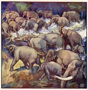 On came the herd in gallant style, throwing the spray from the muddy water by John Edwin Noble