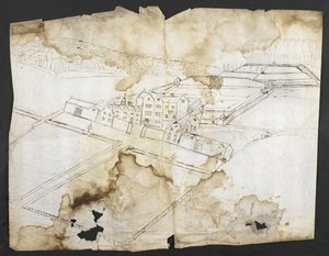 Prospect of Wotton with the Garden, Grotto and Environs from the North-West, c.1650 by John Evelyn
