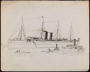 Steam Vessel Near a Coast with Tug Alongside. Passenger Liner with Tug, and Paddle Steamer Tilbury Nearby by John Everett