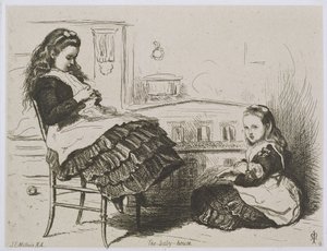 The Baby House, number 9 from a series of etchings for the Art Union of London by the Etching Club by John Everett Millais