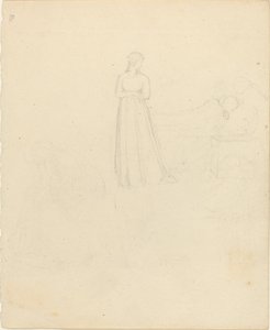 Standing Female Figure Looking at Reclining and Seated Figures by John Flaxman