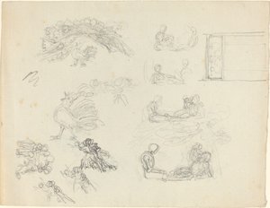 Studies of Crowing Rooster and Reclining Figures by John Flaxman