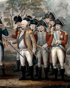 British Officers Surrendering to General G. Washington after Their Defeat at Yorktown, October 1781, engraving