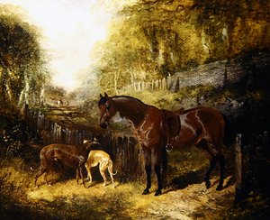 Pony and Greyhounds in a Landscape by John Frederick Herring Jnr