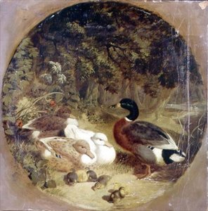 Ducks and Ducklings in a Wooded River Landscape by John Frederick Herring Senior