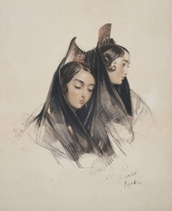 Girls of the Ronda, Andalusia, plate 11 from Sketches of Spain, engraved by Charles Joseph Hullmandel, published 1836 by John Frederick Lewis