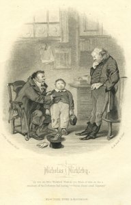 Nicholas Nickleby: Wackford Squeers and Young Wackford Squeers, engraved by H.B. Hall and Sons