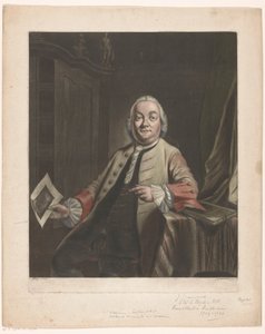 Portrait of Simon Fokke Holding the Print of the Plundering of the House of Gerrit Hagedooren, 1751 by John Greenwood