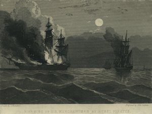 Burning of U.S. Merchantman by Rebel Pirates, 1865 by John Hamilton