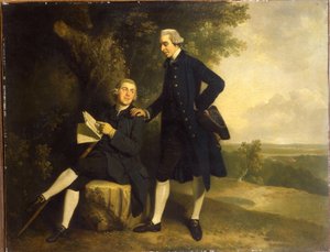 Double Portrait of Thomas Somers Cocks and Richard Cocks of Castleditch, Both Small Full-Length, the Former in a Blue Coat and Waistcoat Holding a Black Tricorn, the Latter Seated in a Blue Coat and Waistcoat Holding a Manuscript, in a Landscape