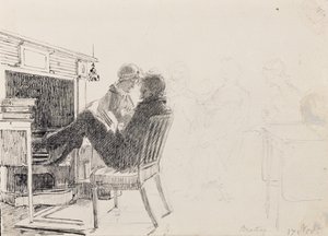Man Reading with Feet on Hearth