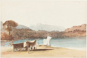 Picnic under shelter by Lake Windermere, 1822 by John Harden