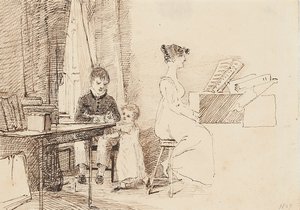 Two children and a woman at the piano, 1807