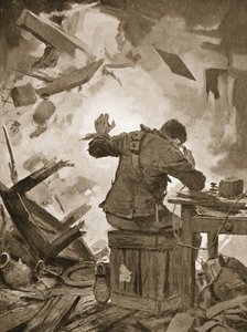 Bombardier French finishing his message after a shell had come through the room in which he was telephoning by John Harris Valda