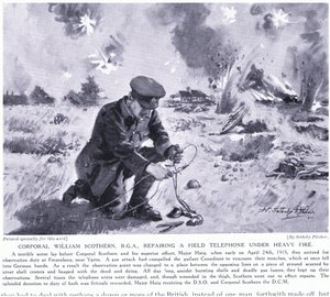 Corporal William Scothern RGA Repairing a Field Telephone Under Heavy Fire, Awarded DCM Ypres May 1915