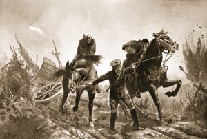 Driver Brown returning with wounded on horseback from the firing line by John Harris Valda