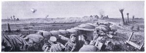 Gas attack on the trenches of the 2nd Lancashire Fusiliers in which Private Lyn lost his life but won the VC. Ypres April 1915 by John Harris Valda