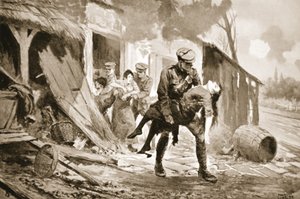 Gunner Rafferty Carrying a Wounded Woman to Safety from a Shelled Farmhouse by John Harris Valda
