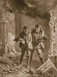 Private A.E. Walker Assisting a Wounded Comrade from a Burning Church Used as a Hospital