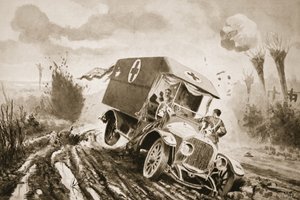 Private Adams Going to the Assistance of the Wounded in a Motor Ambulance Which Had Run into a Shell-Hole While Under Fire