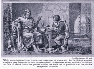 Whilst in prison Marco Polo dictated the story of his adventures, c.1950 by John Harris Valda