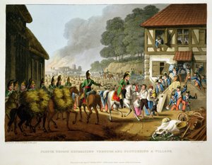 French Troops Retreating Through and Plundering a Village, engraved by Matthew Dubourg from 