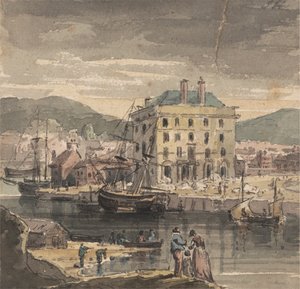 Weymouth: with figures, shipping and view of (?) the Custom House by John Henderson