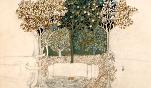 Trees in an orchard, tapestry design for Morris and Co.
