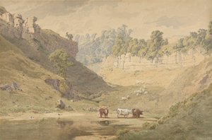 Cattle at a Watering Hole in a Valley by John Henry Mole